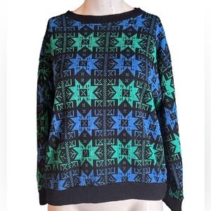 Vintage Geometric Patterned Sweater in Blue and Green